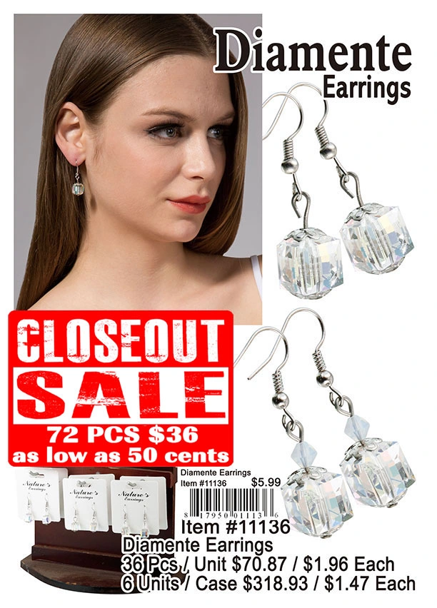 Diamente Earrings - Closeout 72 Pcs.